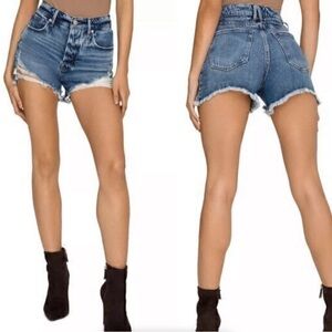 Good American Bombshell High Waist Blue Distressed Jean Shorts - 8/29